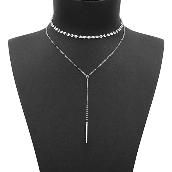 Dual Layer Silver Choker 13" - Picture 2 of 4